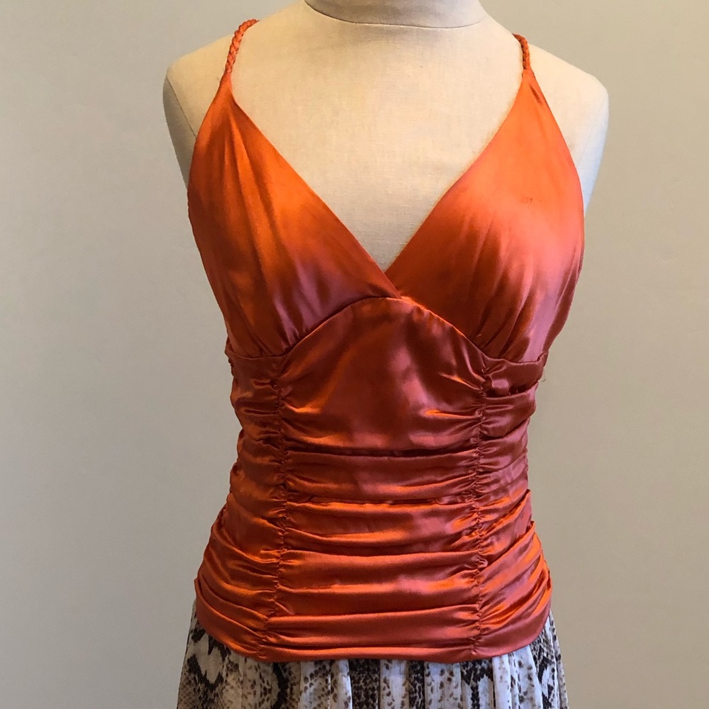 Bebe S Orange Satin Fitted Top